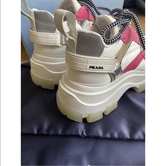 Prada Centaurus Leather Platform Trainers white and pink - Picture 6 of 16